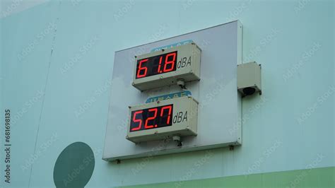 Noise meter installed on a screen at a construction site in Seoul ...