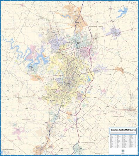 Greater Austin Metro Area Laminated Wall Map