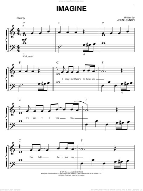 John Lennon Imagine Sheet Music (Easy Piano) In C Major Download Print ...