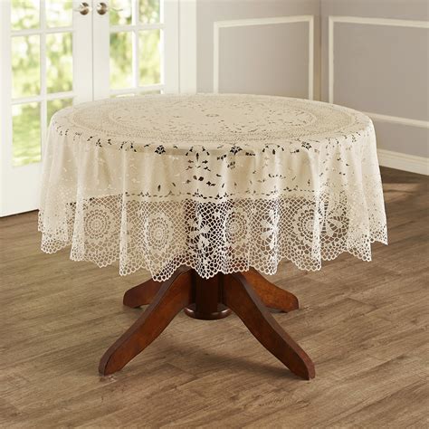 Vinyl Lace Tablecloth with Elegant, Vintage Floral Design - 70" Round ...