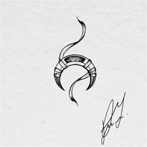 a black and white drawing of a snake's head with its tail curled up