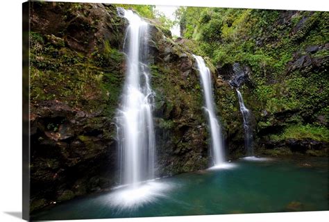 Hawaii, Maui, Hana, The Three Waikani Falls With A Clear Blue Pond On ...