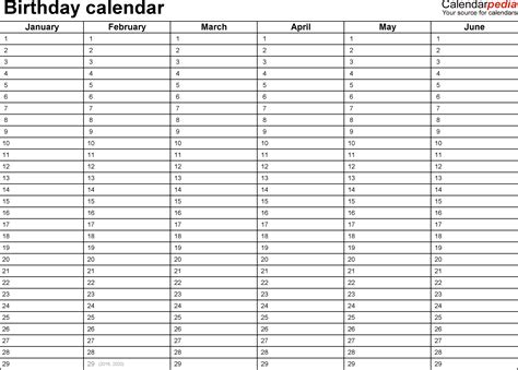 Birthday calendars - 7 free printable Excel templates