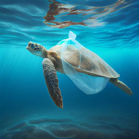 Sea Turtle Swimming with Plastic Bag, Plastic Pollution in Ocean Stock ...