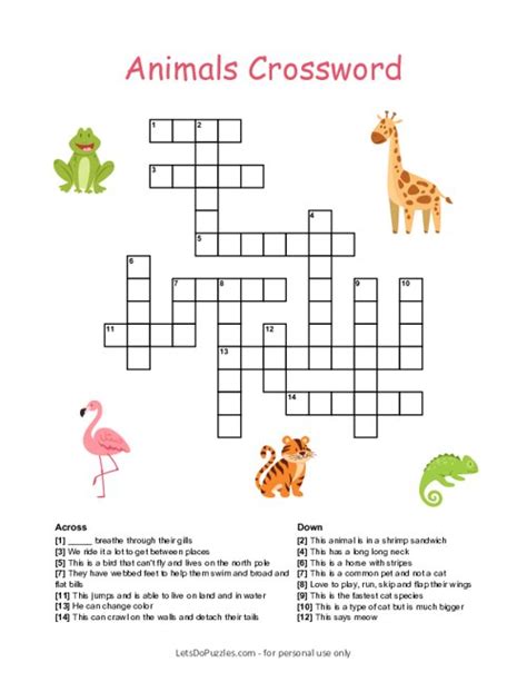 Free Animal Crossword Printable