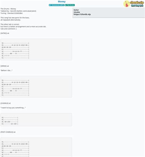 Chord: Money - The Drums - tab, song lyric, sheet, guitar, ukulele ...