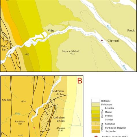 Geological maps of the Vrancea region corresponding to the geological ...