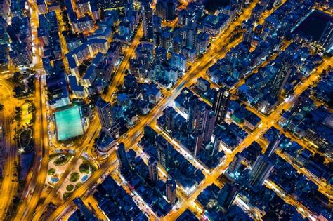 Premium Photo | Aerial view of buildings in city at night