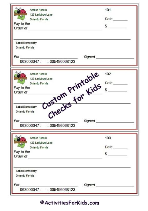 Blank Checks Template - Printable Play Checks for Kids