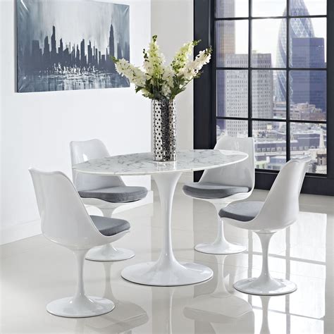 Saarinen style 60" Tulip Oval Artificial Marble Dining Table - EMFURN