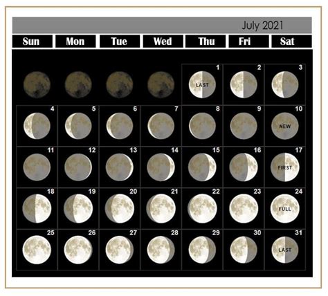 2021 July Calendar Moon Phases Templates | Moon calendar, Moon phase ...