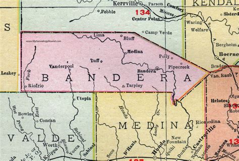 Bandera County, Texas, 1911, Map, Rand McNally, City of Bandera, Pipe ...