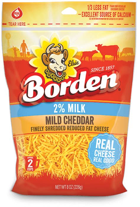 2% Milk Finely Shredded Mild Cheddar Shreds - Borden® Cheese