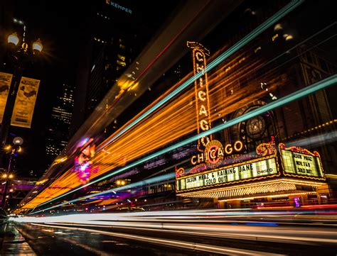 Timelapse photography of Chicago theater during night time HD wallpaper ...