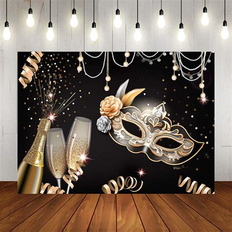 Buy Masquerade Party Backdrops Retro Gold Black Carnival Birthday ...