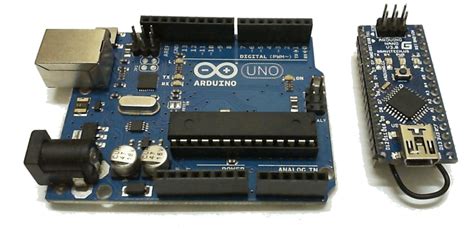 Arduino Nano module (right) and Arduino Uno module (left). | Download ...