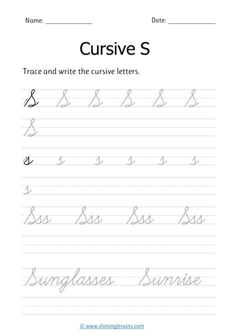 Cursive s - Free cursive writing worksheets for small and capital s