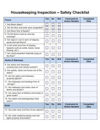 Printable Workplace Housekeeping Inspection Checklist For Factory ...