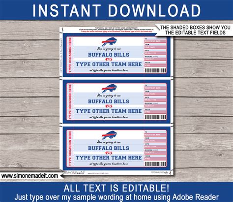 Buffalo Bills Game Ticket Gift Voucher | Printable Surprise Football ...