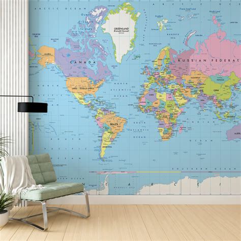 Tan World Map Map Wall Mural Maps And Charts World Map Wallpaper Map ...