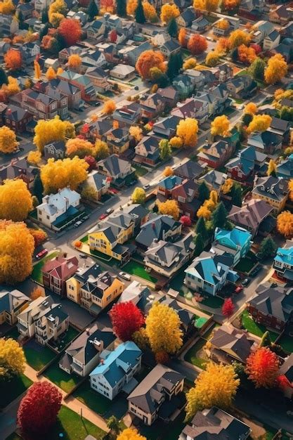 Premium AI Image | Aerial view of suburban neighborhood with colorful ...