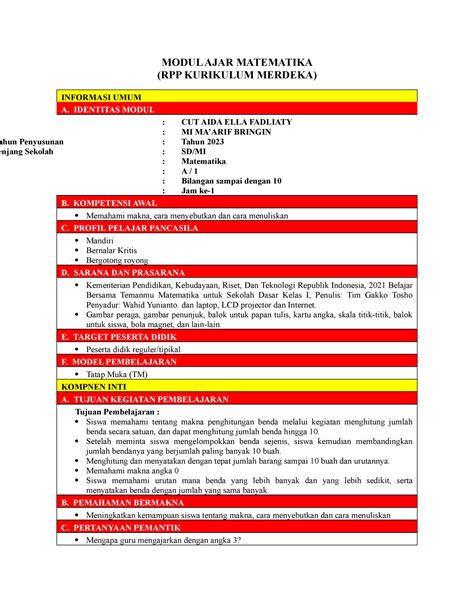 Modul AJAR Matematika - MODUL AJAR MATEMATIKA (RPP KURIKULUM MERDEKA ...