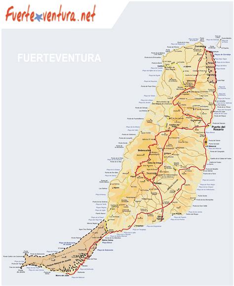 Large detailed map of Fuerteventura with beaches