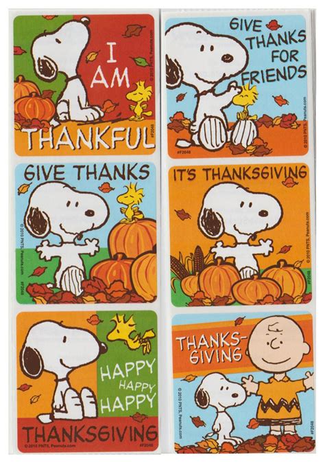 25 Peanuts Snoopy Charlie Brown Thanksgiving Stickers, X ...