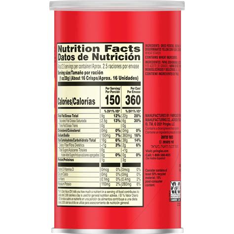 Pringles Nutrition Facts Label - Label Ideas