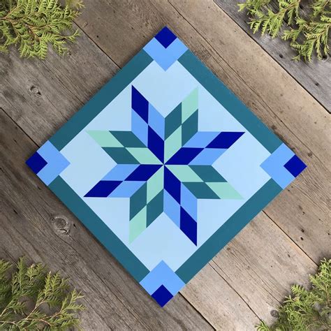 Barn Quilt Wall Art with Blue & Teal Colors. Geometric Decor/Star Quilt ...