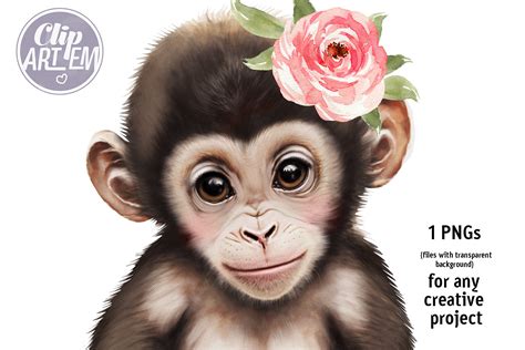 Baby Girl Monkey with Flower ClipArt PNG Grafica di clipArtem ...