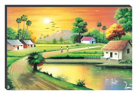 CRAFTSFEST Village Scenery Self Adhesive 7mm MDF Paintings with Frame ...