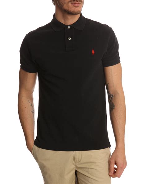 Polo Ralph Lauren Slim Fit Black Polo Shirt in Black for Men | Lyst