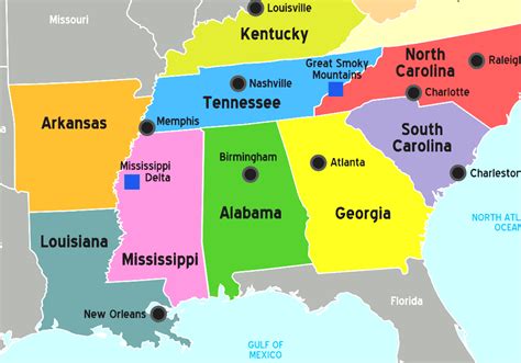 Southern States Map With Cities