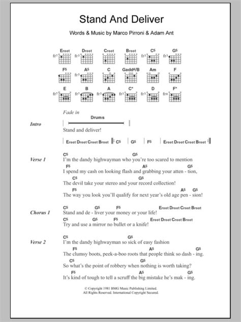 Stand And Deliver by Adam & The Ants - Guitar Chords/Lyrics - Guitar ...