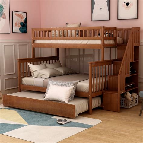 Harper&Bright Designs Twin Over Full Bunk Bed with Trundle and Stairs ...