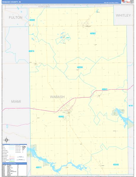 Wabash County, IN Zip Code Wall Map Basic Style by MarketMAPS - MapSales