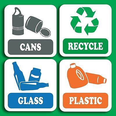 Self Adhesive 4 pack of recycling Signs Sticker, Decal paper glass ...