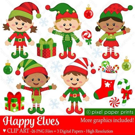 Christmas clipart - Happy Elves - Clip art and Digital paper set ...