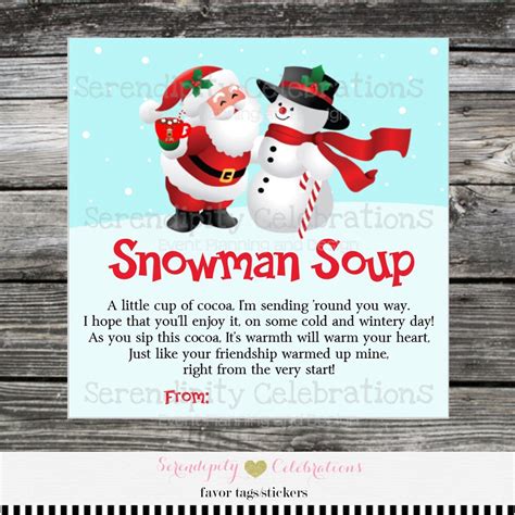 Printable Snowman Soup Tag Snowman Soup Favor Tag Snowman | Etsy