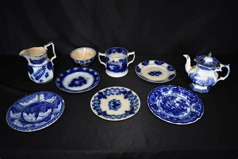 Lot - Large Group of Flow Blue China - All with Damage