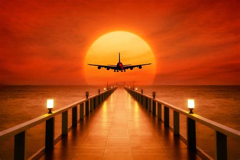 Airplane Photoshop Sunset Wallpaper