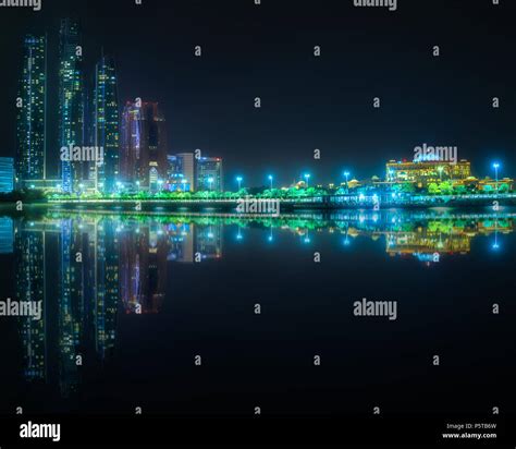 View of Abu Dhabi Skyline at night, UAE Stock Photo - Alamy