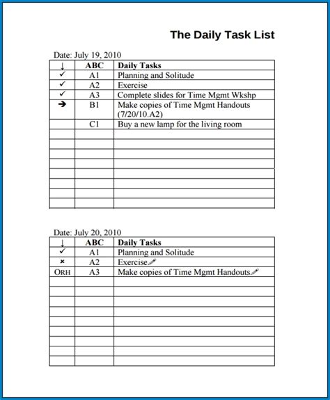 Sample Task List | The Document Template