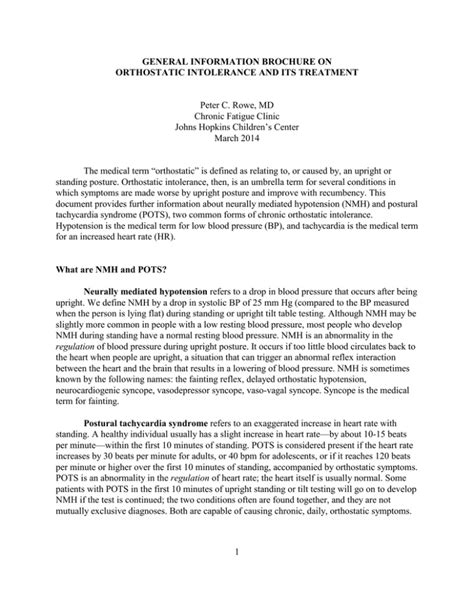 Summary of Orthostatic Intolerance and Its Treatment