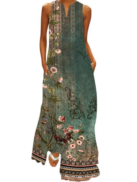 Capreze Women Long Dress Floral Print Maxi Dresses V Neck Summer Beach ...