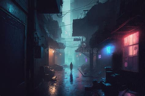 Dark, Foggy Alleyway in a Neon-lit Cyberpunk City Digital Art Poster AI ...