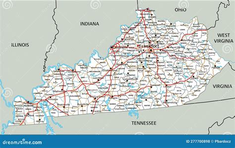 Detailed Kentucky Road Map with Labeling. Stock Vector - Illustration ...