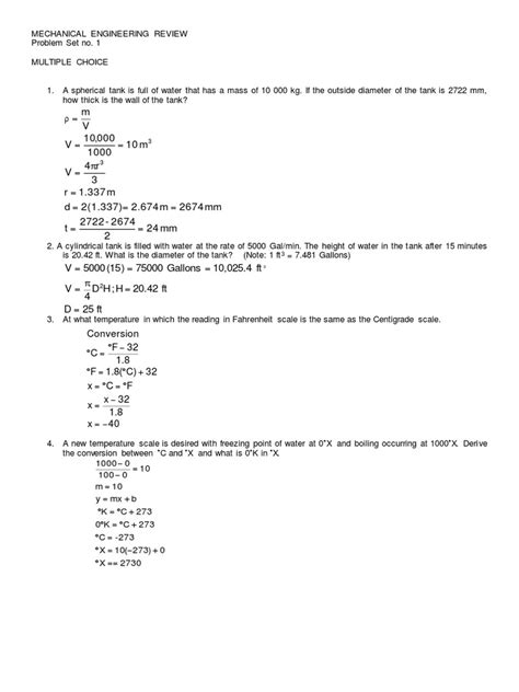 Thermodynamics Problem Set With Solutions | PDF | Pressure | Mechanical ...