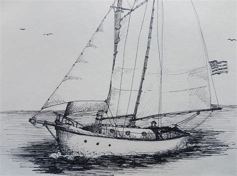 Sailboat Drawing by Martin Greene - Pixels